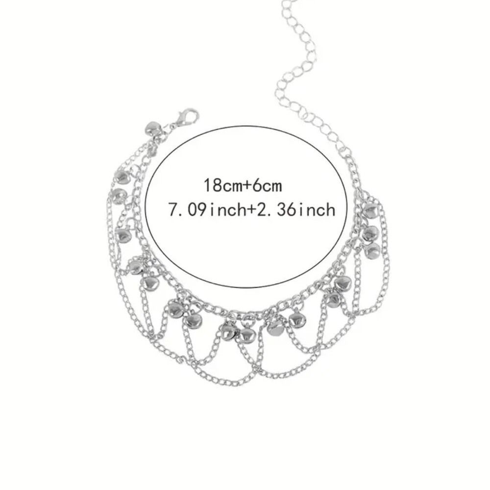 Silver Bell Charm Layered Anklet - Picture 4 of 5